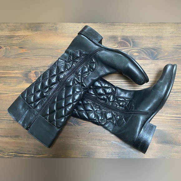St Emile Black Knee High Quilted Leather Boots - Picture 9 of 9
